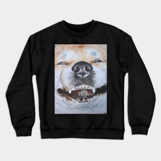 cute akita smiling funny dog portrait art Crewneck Sweatshirt